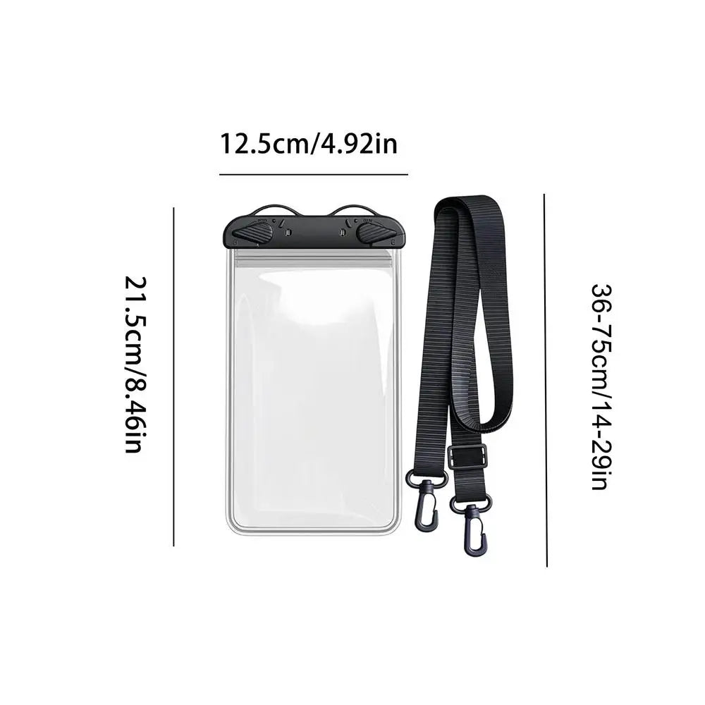 Transparent Waterproof Phone Case Touch Screen Under 7.0 inches Phone Cover with Lanyard Phone Sealed Bag Swimming Diving Oasis Select Black