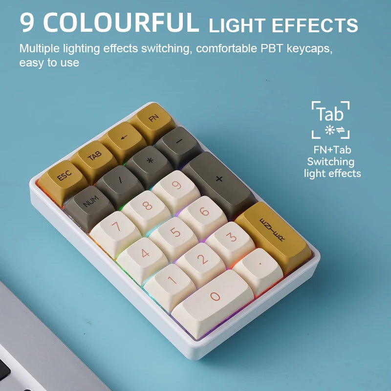 FREEWOLF K21 Wireless Numric Keypad Mechanical Hot-Swap Bluetooth Tri-mode Connection,ATTACK SHARK 21Key Mini Keypad for Finance Oasis Select