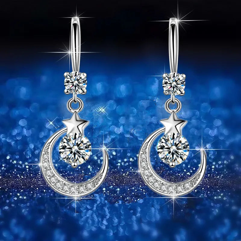 Star & Moon Dangle Drop Earrings – Crystal, 3 Colors | Oasis