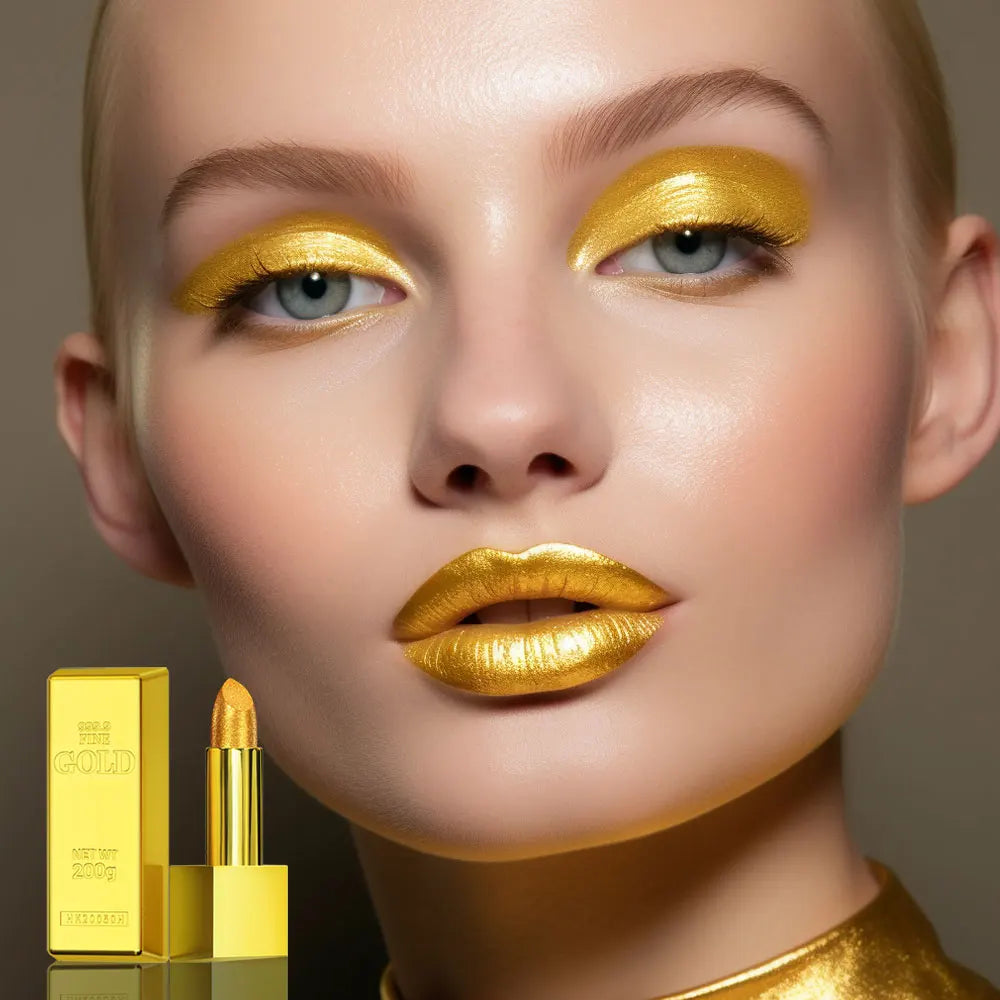Shimmer Gold Glitter Lipstick – Long-Lasting Waterproof, 7 Shades