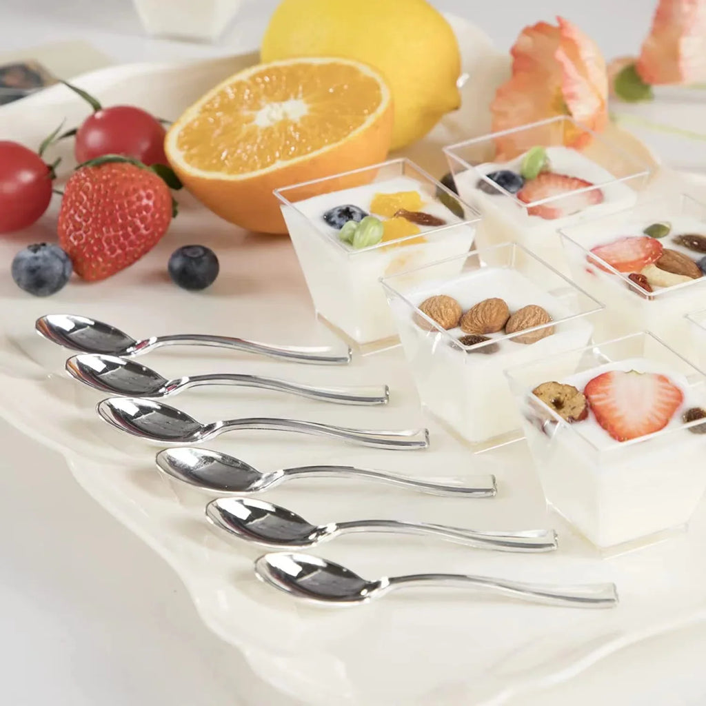 50pc Disposable Plastic Mousse Cup Ladder Shaped Cup Pudding Cup Mini Square Clear Plastic Dessert Cups Yogurt Mousse Baking Oasis Select