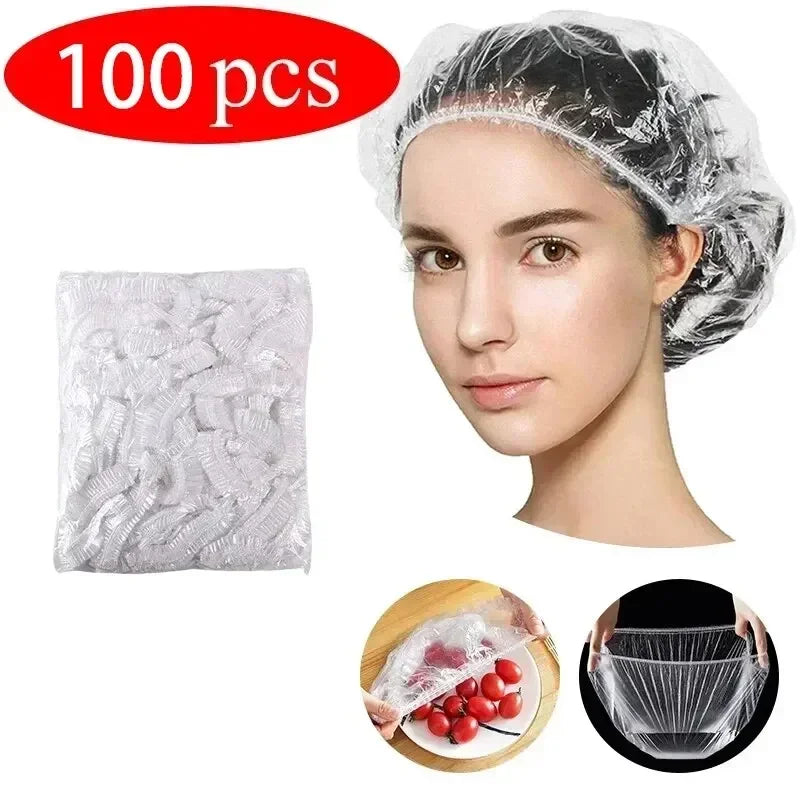 100/200pc Reusable Stretch Lids for Food Preservation + Disposable Shower Caps - Ideal for Kitchen Storage and Shower Prote Oasis Select 100pcs