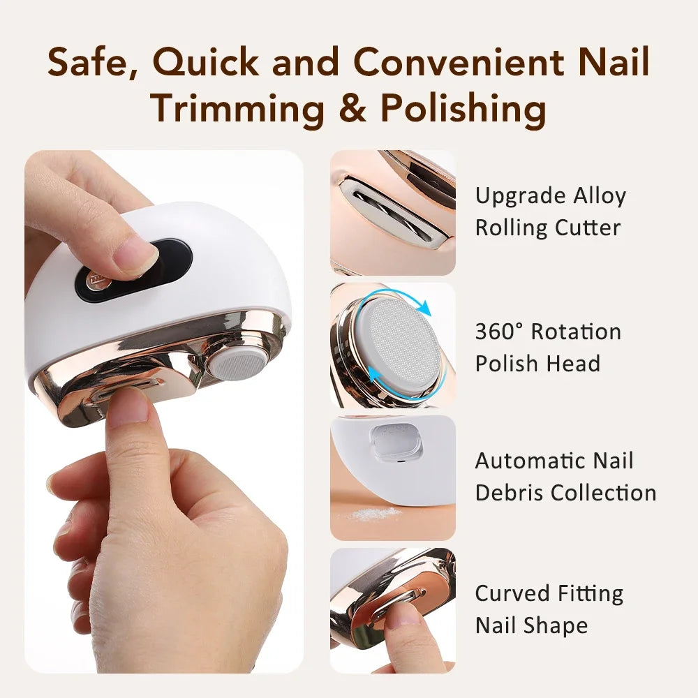 2-in-1 Electric Nail Clipper & Polisher | 3-Speed LED Trimmer
