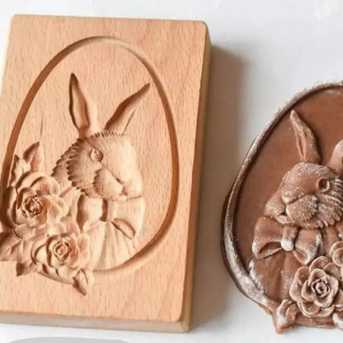 Beech Wood Cookie Cutters - Flower Shape Biscuit Molds for Baking, Food-Grade Wooden Pastry Cutters Oasis Select Rabbit F 13x8x2cm