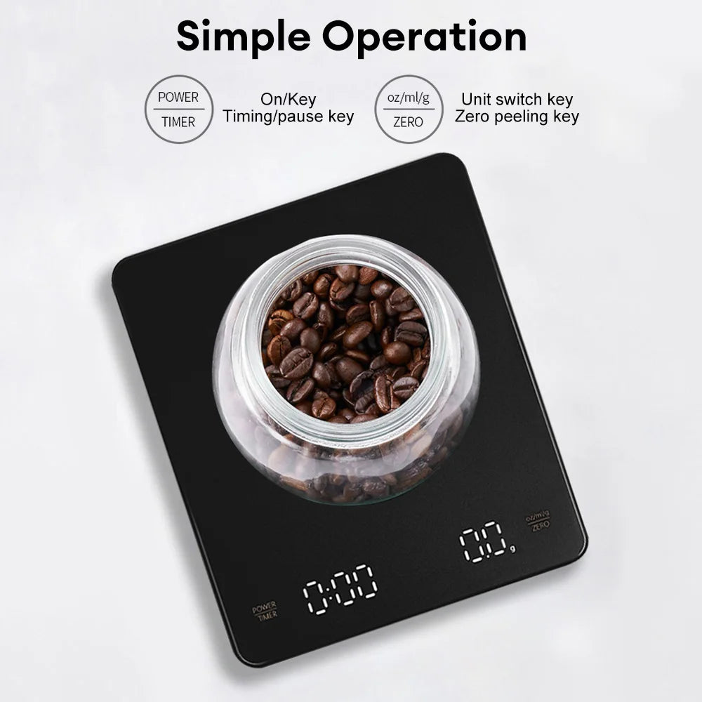 Digital Rechargeable Coffee Scale with Timer LED Screen Espresso USB 0.1g to 3kg High Accuracy Measuring Kitchen Scale Oasis Select
