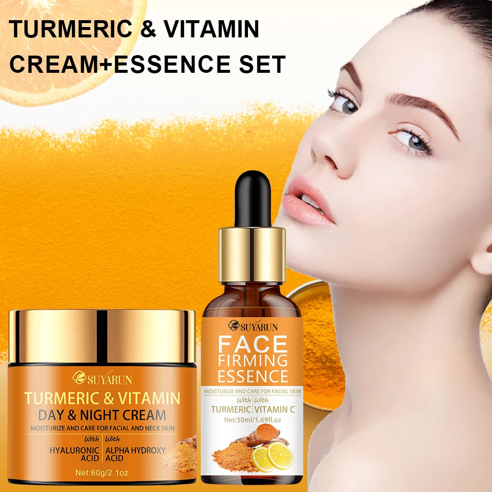 SUYARUN Vitamin C Brightening Cream + Turmeric Firming Serum Duo, Anti-Aging Skincare Set for Youthful Glow & Radiance. Oasis Select