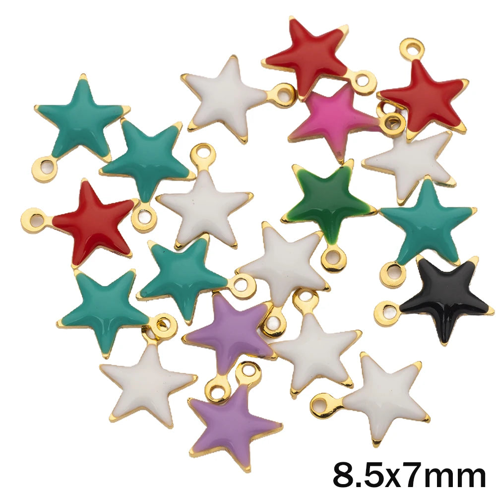 20pcs Gold Stainless Steel Moon Heart Star Fish Charms Enamel Pendant for Jewelry Making Findings DIY Necklace Bracelet Bulk Oasis Select G Star
