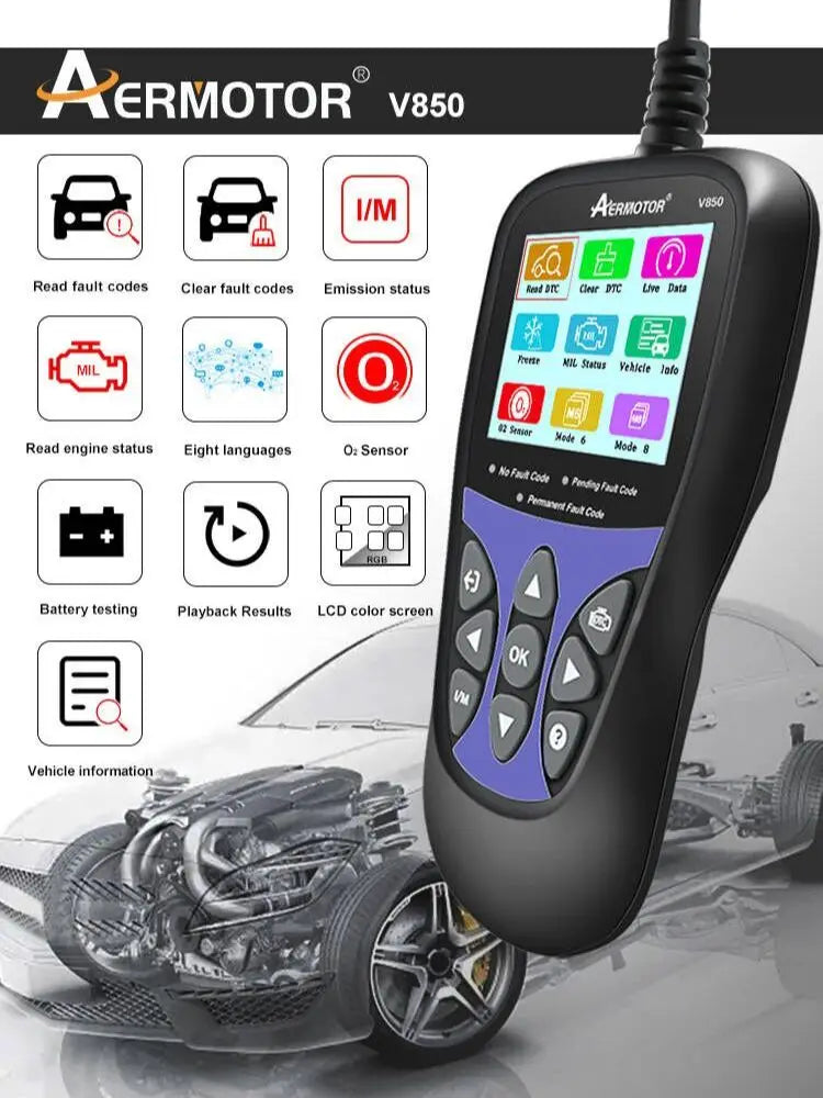 Aermotor V850 OBD2 Car Diagnostic Scanner & Code Reader OBD2 Diagnostic Scanner Oasis Select