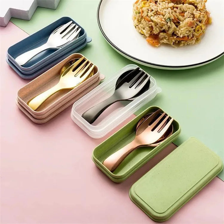 3pcs Portable Cutlery Set, Stainless Steel Short Handle Round Head Spoon, Mini Spoon and Fork Set Boxed Oasis Select