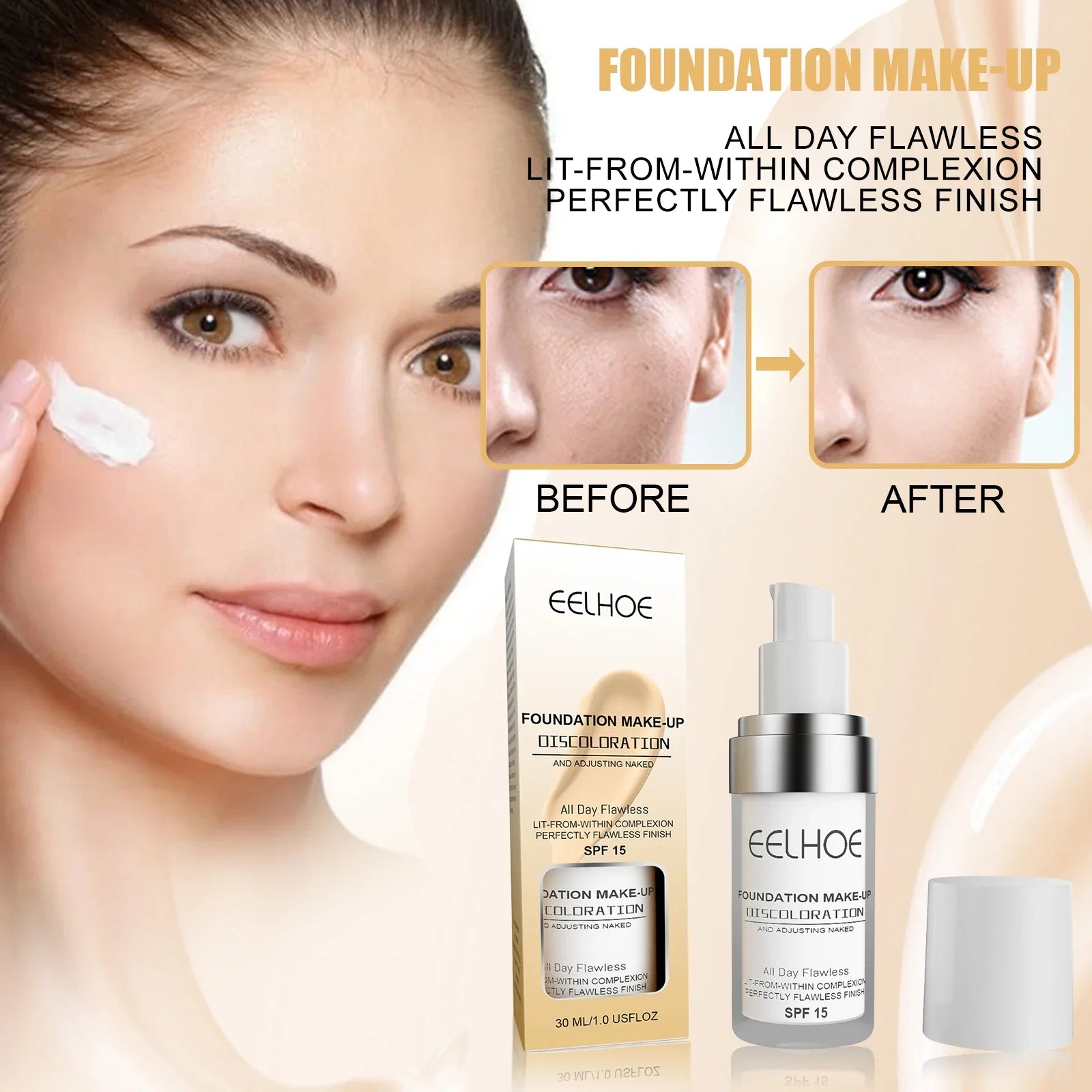 EELHOE Color Changing Liquid Foundation Moisturizing Waterproof No Creasing No Separation Concealer Makeup Products Wholesale Oasis Select