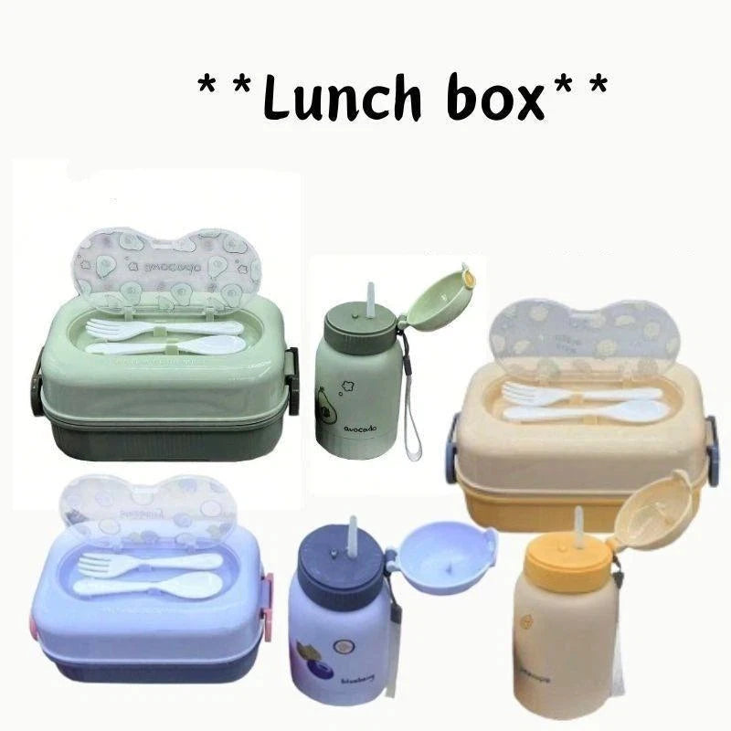 Kids Bento Lunch Box & Water Bottle Set | Fruit Design 2-in-1