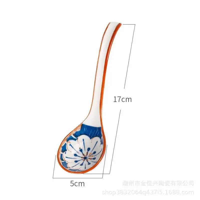 Japanese Ceramic Soup Spoon Everyday Ceramic Soup And Ramen Spoon With Long Handle Kitchen Tablewear Oasis Select Camellia Flower