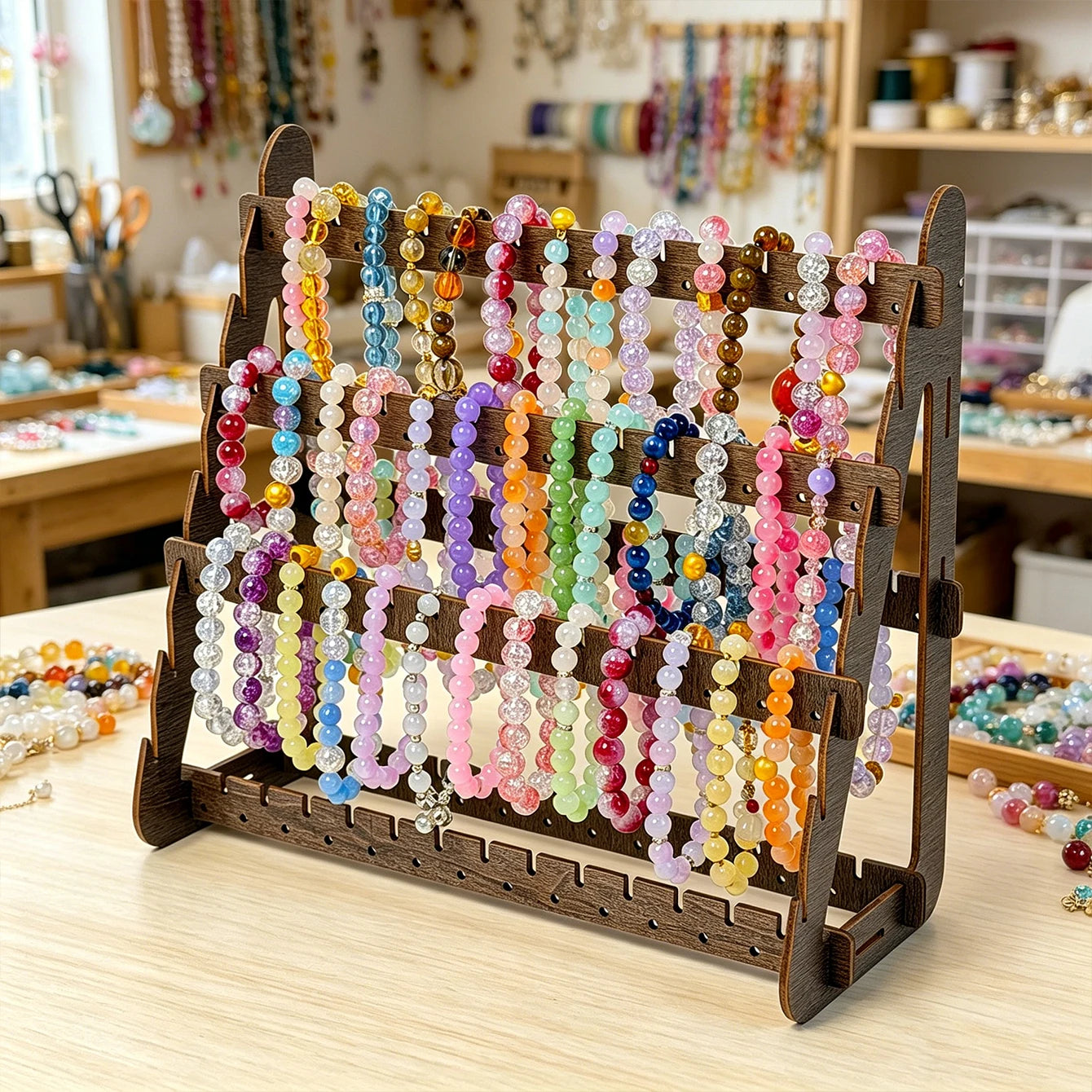 1pc wooden dark brown multi-layer detachable adjustable bracelet display rack suitable earring earring necklace storage rack Oasis Select