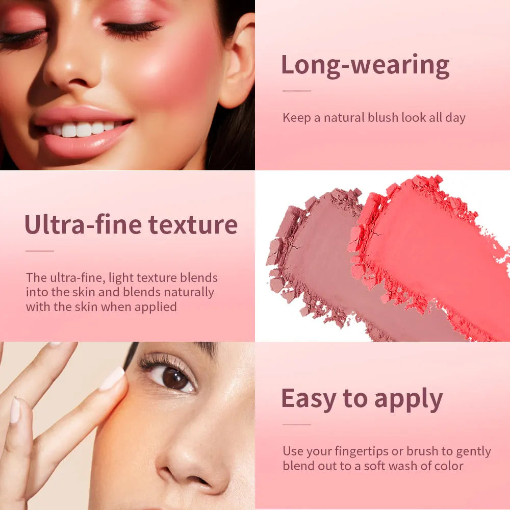 2pcs Matte Embossed Blush & Brush Long Lasting High Pigmented Multi-Purpose Blush Palette Pink Natural Color Rendering Cosmetics Oasis Select