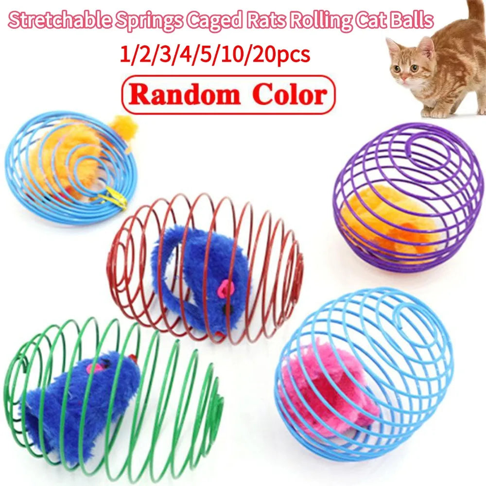 Cat Toy Balls Funny Stretchable Springs Toys Interactive Caged Rats Rolling Cat Balls Random Color Cat Mouse Toy Cat Accessories Oasis Select