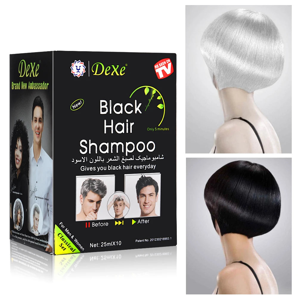 10-Pack Herbal Black Hair Color Shampoo – Natural Darkening