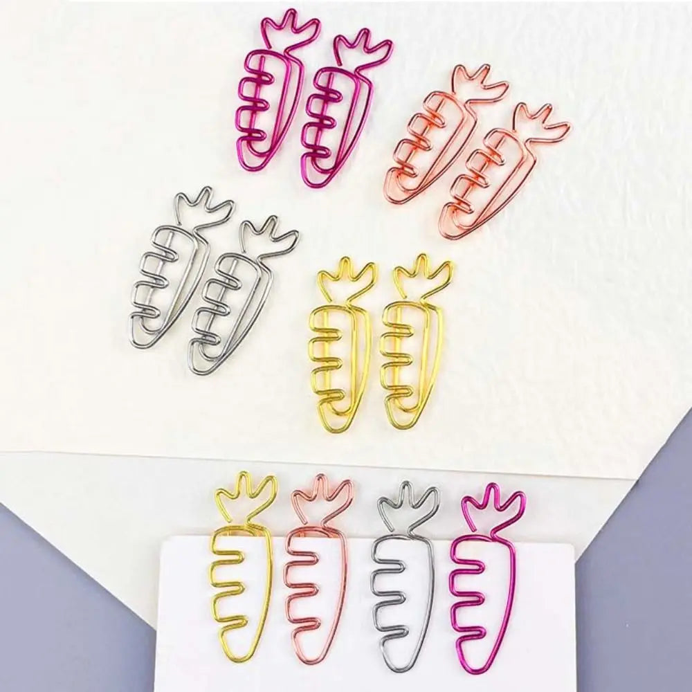 20pcs Students Stationery Carrot Shaped Paper Clips Cartoon Metal Metal Paperclip Cute Creative Bookmark Holder Office Oasis Select