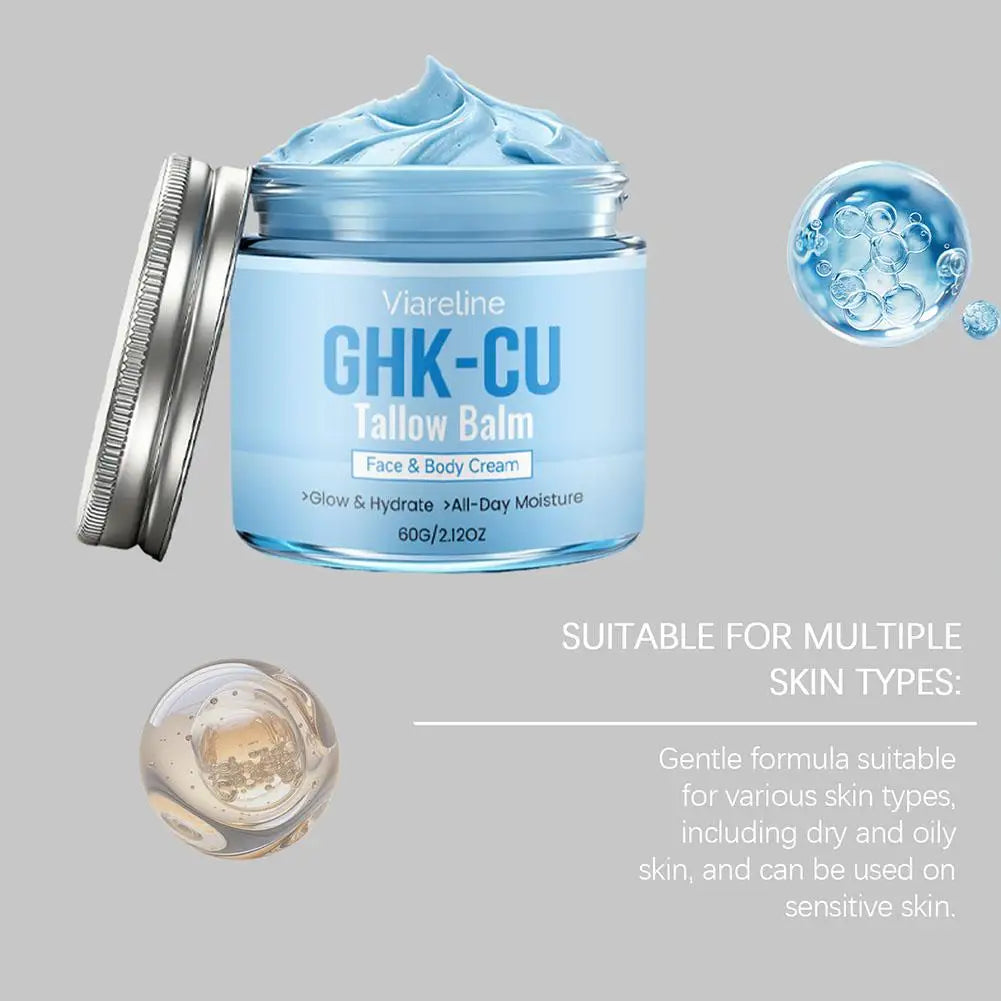GHK-Cu Peptide Cream for Face, Blue Beef Tallow Moisturizer with Copper Peptides Gentle Safe for Face Hands Body Deep Nourishing Oasis Select