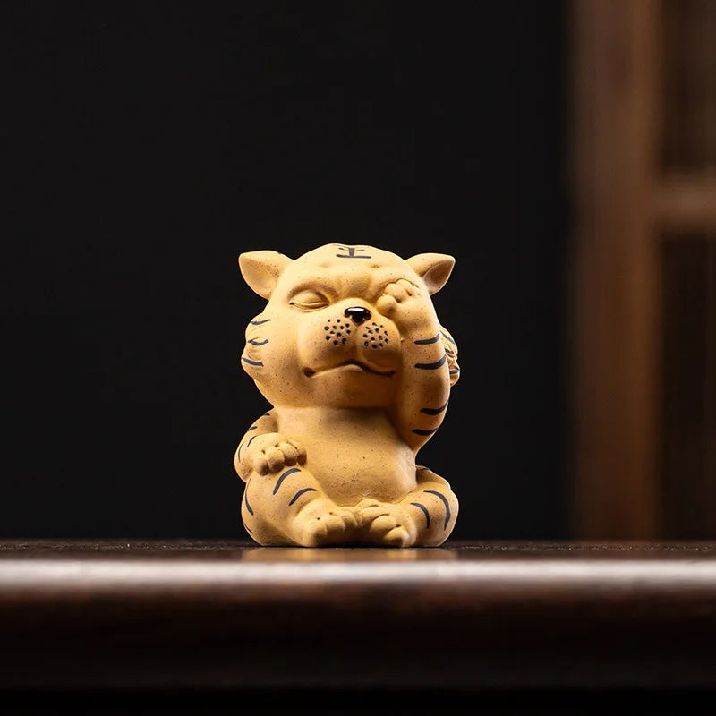 Tiger Tea Pet Creative Money Box Mascot Purple Clay Large and Small Cute Tiger Tea Pet Ornament Tea Table Decoration Oasis Select - Not to Be Missed