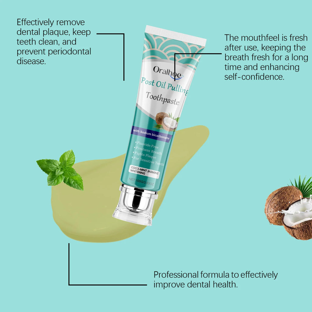 Coconut Oil Teeth W-hitening Toothpaste Repair Cavitie Reduce Yellowing Deep Clean Remove Plaque Stains Gum Treatment Toothpaste Oasis Select