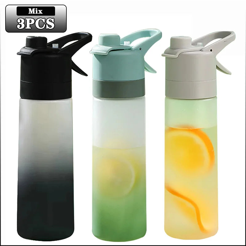 1-4PCS Large Capacity Spray Water Bottle with Straw Gradient Frosted Portable Outdoor Sports Travel Mist Sprayer Reusable Cup Oasis Select 650ML Mix-B-3PCS