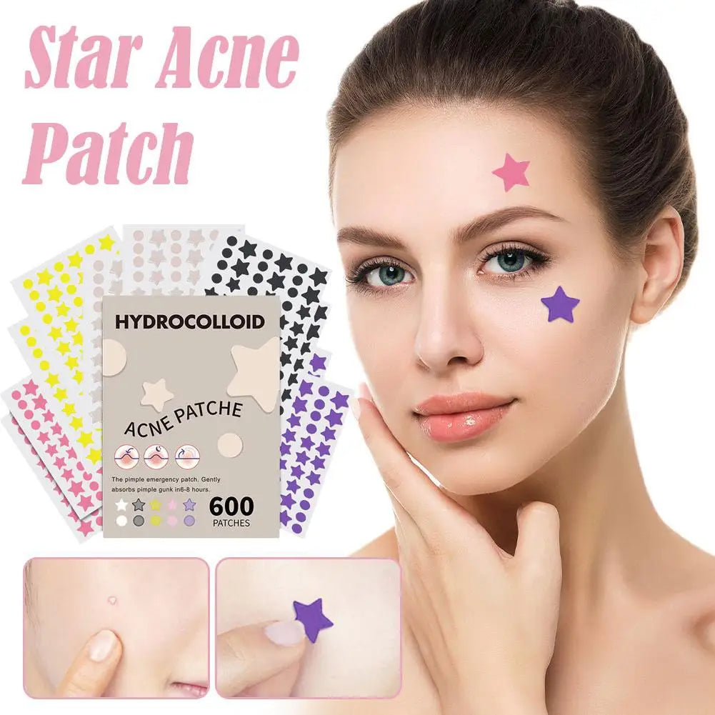 600 Counts Colorful Star Spot Acne/Pimple Patch For Face, Hydrocolloid Cute Star Shaped Acne Patch Invisible Zit Cover Stickers Oasis Select