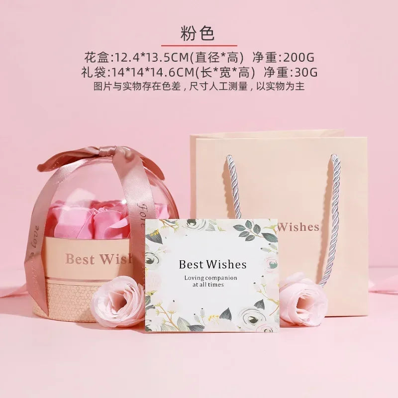 Cylinder Creative Rose Box Set Valentine Day Ring Pendant Earring Universal Gift Box Artificial Flowers for Girlfriend Surprise Oasis Select pink