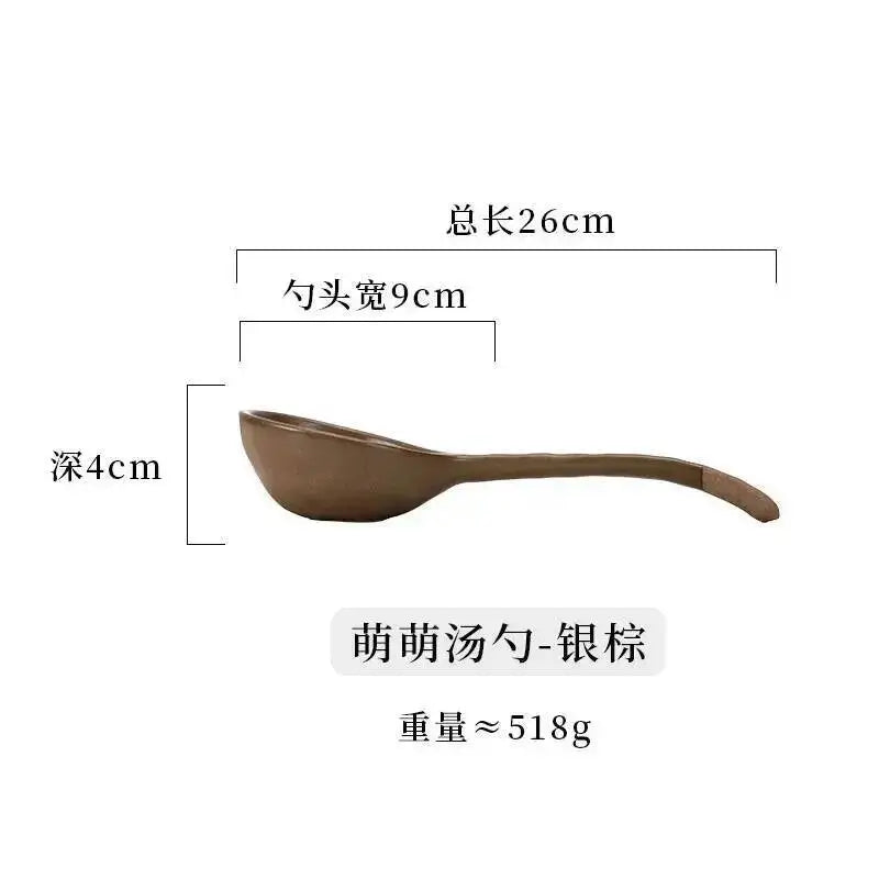 Rustic Ceramic Serving Spoon Long-handled Soup Spoon Large Spoon Ceramic Tableware Oasis Select Spoon-silver Brown