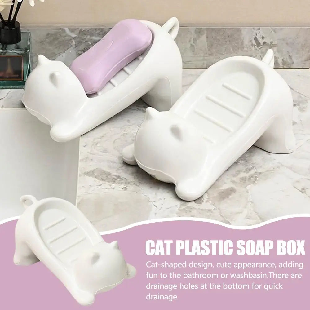 Cat-Shaped Soap Dish with Drainage – Cute Bathroom Accessory