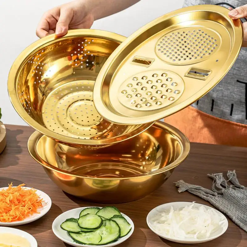 3 In 1 Food Safe Stainless Steel Vegetable Cutter Set Easy Operate Slicer Shredder for Home Kitchen Daily Cooking Use Oasis Select