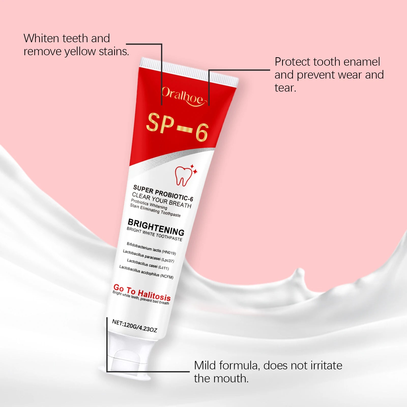 Sp 6 Probiotic Brightening Toothpaste Tooth Whitening Plaque Stains Remover Improves Yellow Teeth Lasting Oral Refreshing Care Oasis Select