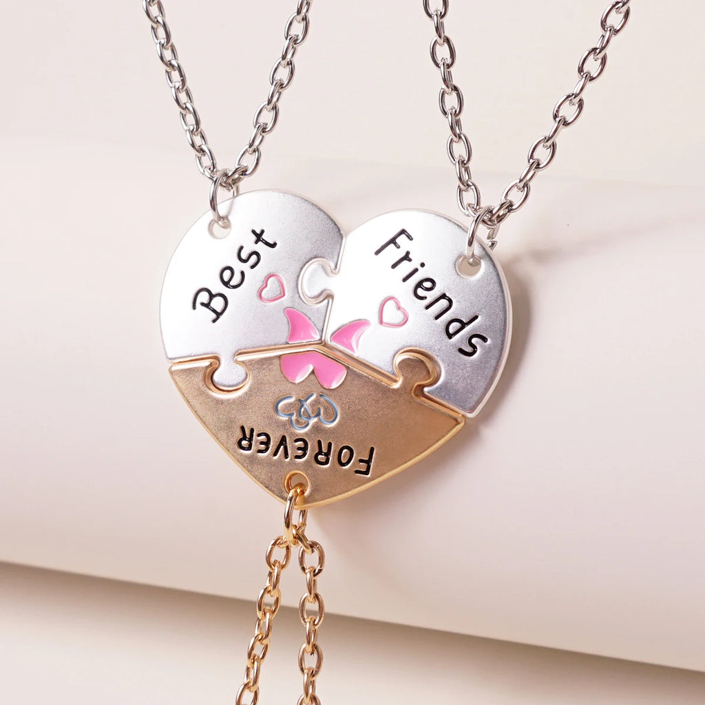 3 Pcs/set Best Friends Forever Heart Pendant Necklace For Women Adjustable Love Broken Heart BFF Choker Party Jewelry Accessorie Oasis Select