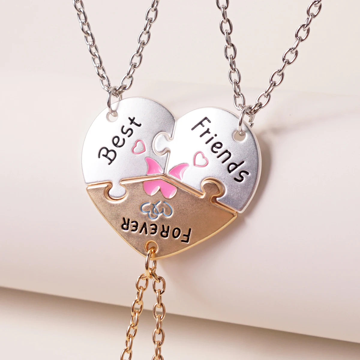 3 Pcs/set Best Friends Forever Heart Pendant Necklace For Women Adjustable Love Broken Heart BFF Choker Party Jewelry Accessorie Oasis Select