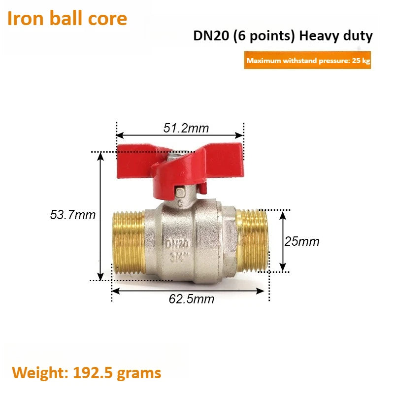 Brass Globe Valve with Butterfly Handle Two-piece 1/4 "3/8" 1/2 "3/4" External Thread, Suitable for Gas, Water, Oil, and Air Oasis Select 6 points DN20 iron Male thread