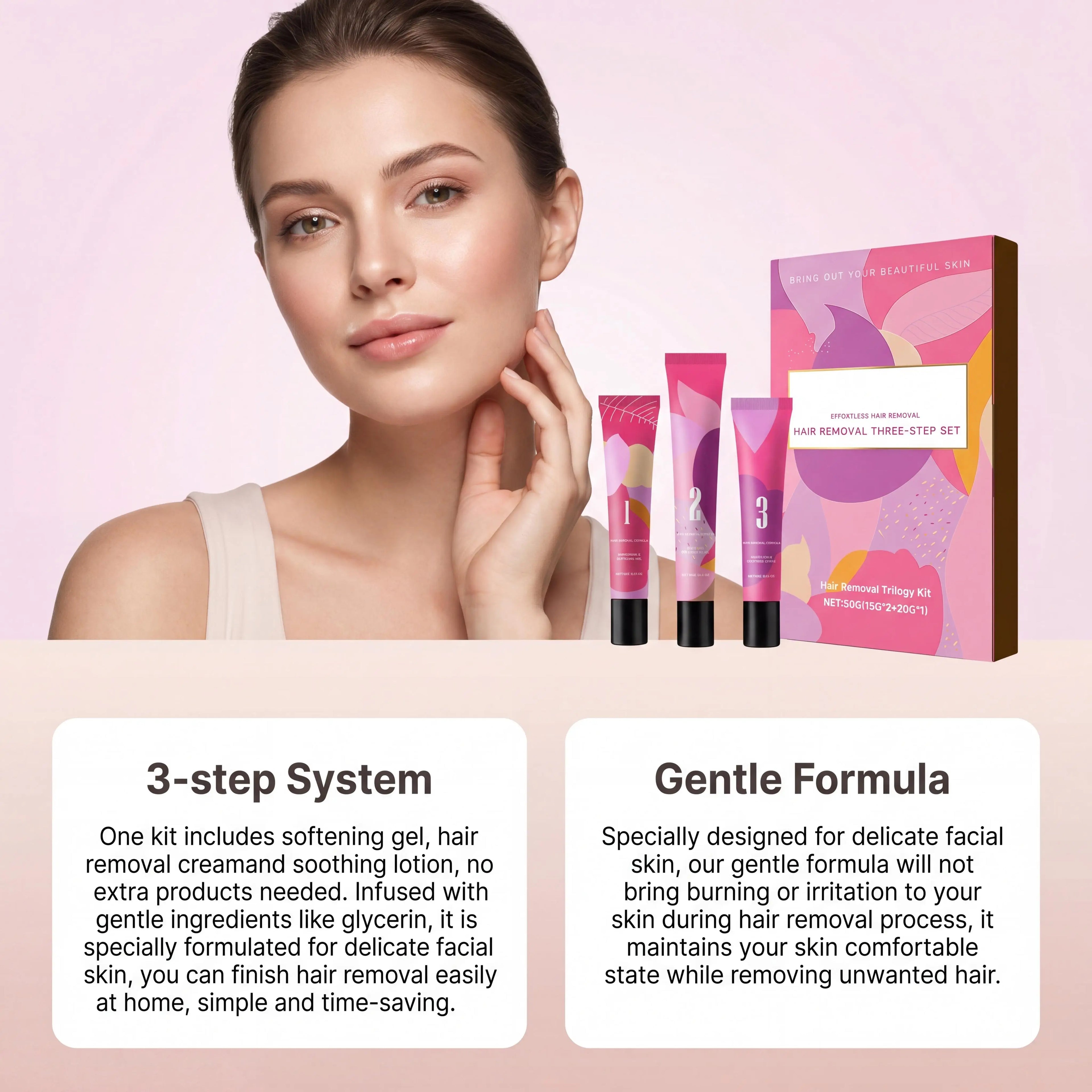 Painless Hair Removal Cream Kit For Face & Body Fast Acting Gentle Formula Soothe Redness Deep Hydrating Repair Depilatory Cream Oasis Select