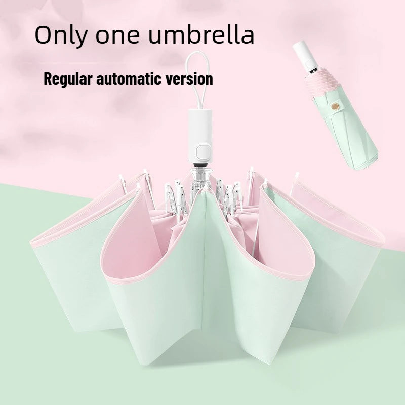 Anti-Rebound Automatic Folding Umbrella Color Glue UV Protection Sunshade Two-Purpose for Rain & Sun Ladies Parasol Oasis Select B jasmine berry Aluminum 8K