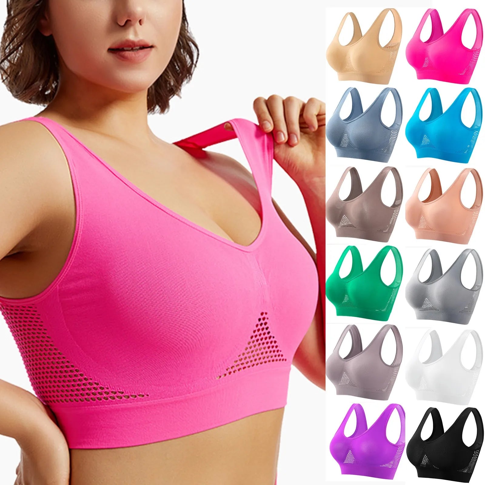 Breathable Sports Bra Top Fitness Women Brassiere Removable Padded Sport Bra Running Gym Seamless Push Up Bras Oasis Select