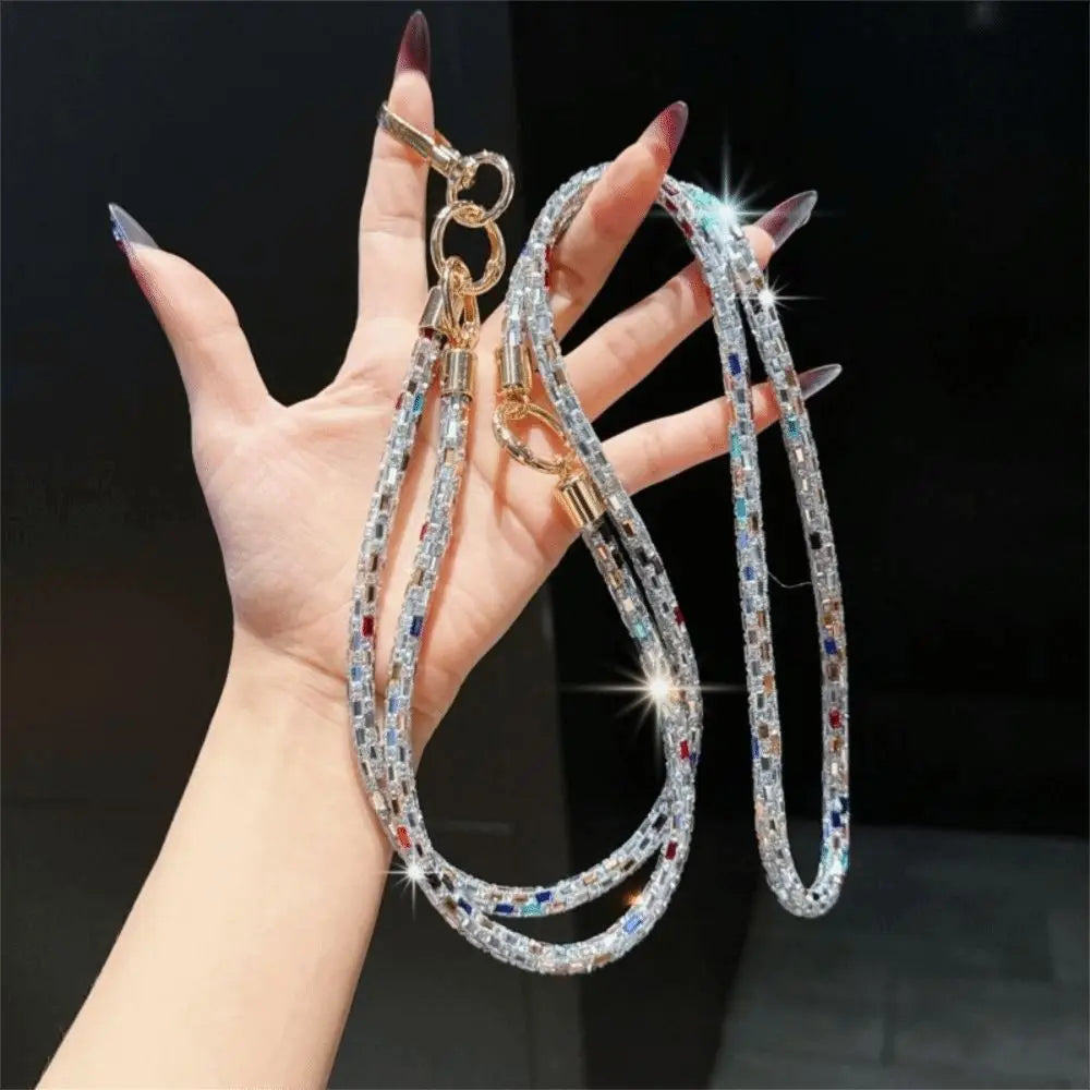 Square Crystal Mobile Phone Lanyard Bright Rhinestone Detachable Design Rhinestone Phone Lanyard Cross Rope Bling Design Oasis Select