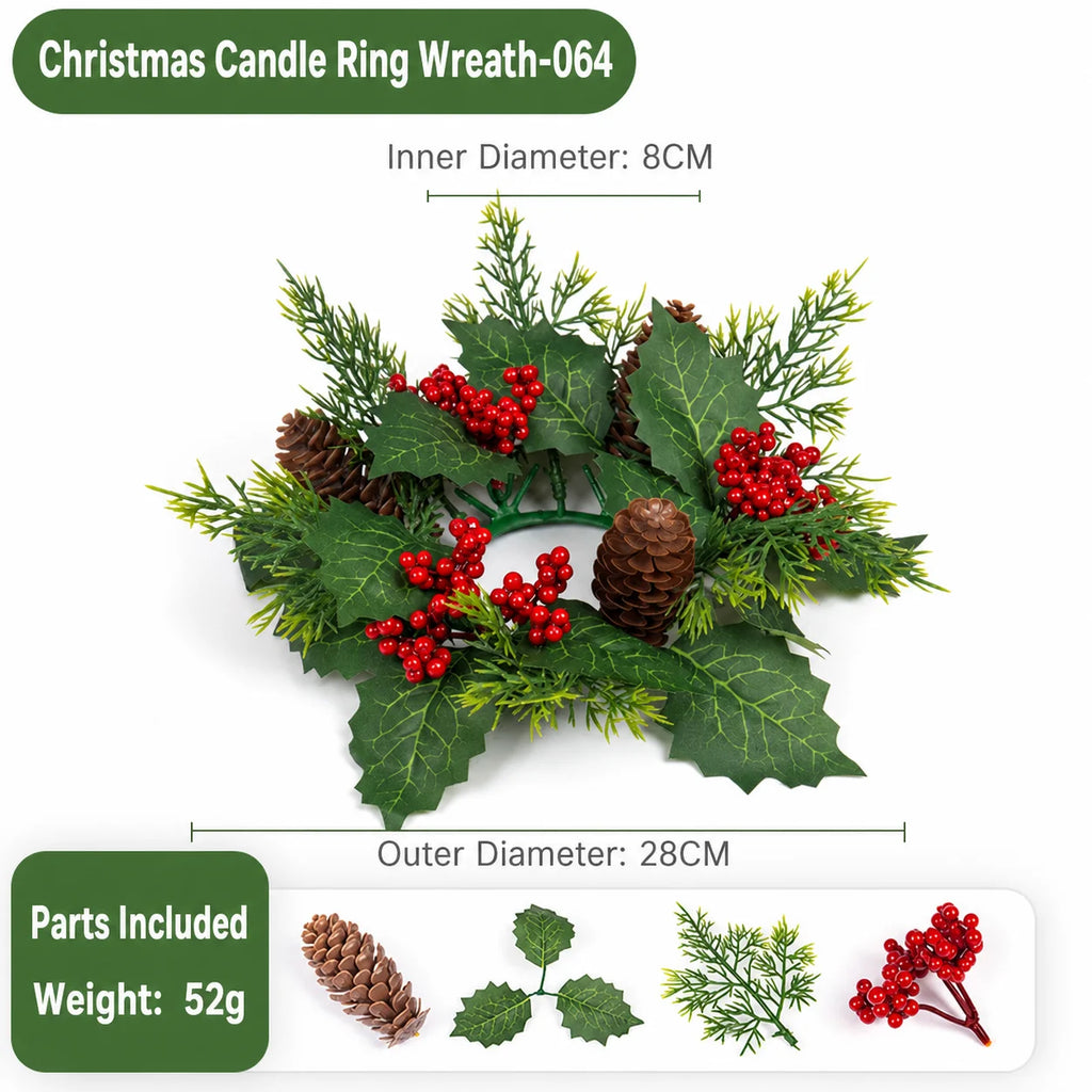 Artificial Christmas Candle Ring Wreath with Pine Cone Red Berries for Table Centerpiece Holiday Home Decoration Oasis Select color 1