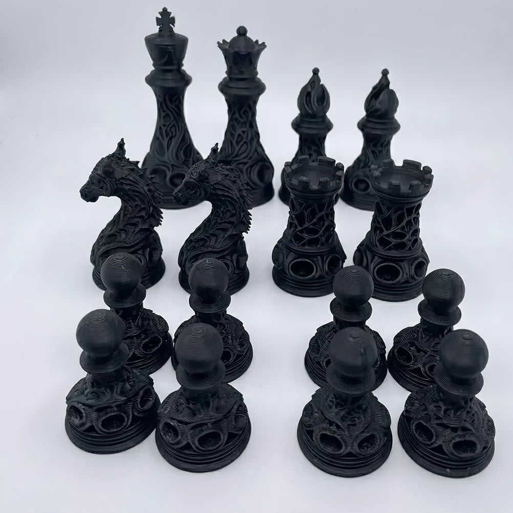 32pcs Gothic Dragon Chess Pieces Set Black White 3D Printed Hollow Design Tabletop Ornament Gift for Chess Lovers Oasis Select