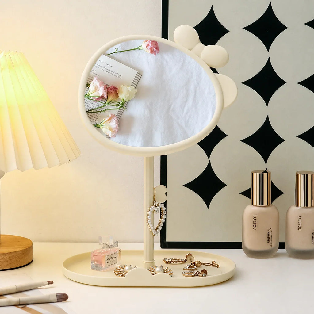 Cute Bowknot Desk Vanity Mirror with Storage Tray | 360°