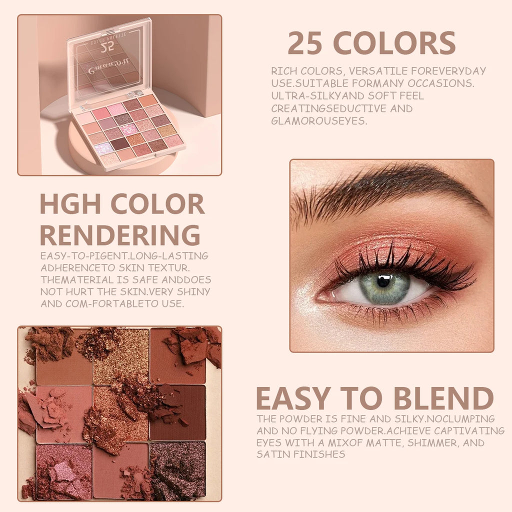 25-Color Eyeshadow Palette | Nude Matte Glitter Earthy Tone Highly Pigmented Waterproof Brown Shimmer | Y2K Valentine's Day Gift Oasis Select