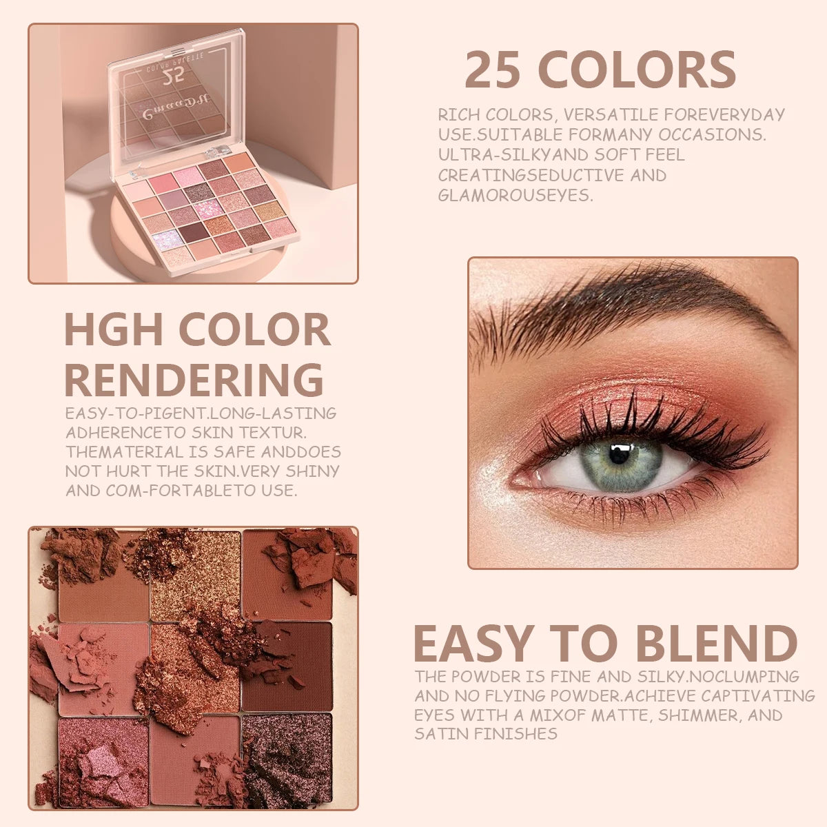 25-Color Eyeshadow Palette | Nude Matte Glitter Earthy Tone Highly Pigmented Waterproof Brown Shimmer | Y2K Valentine's Day Gift Oasis Select