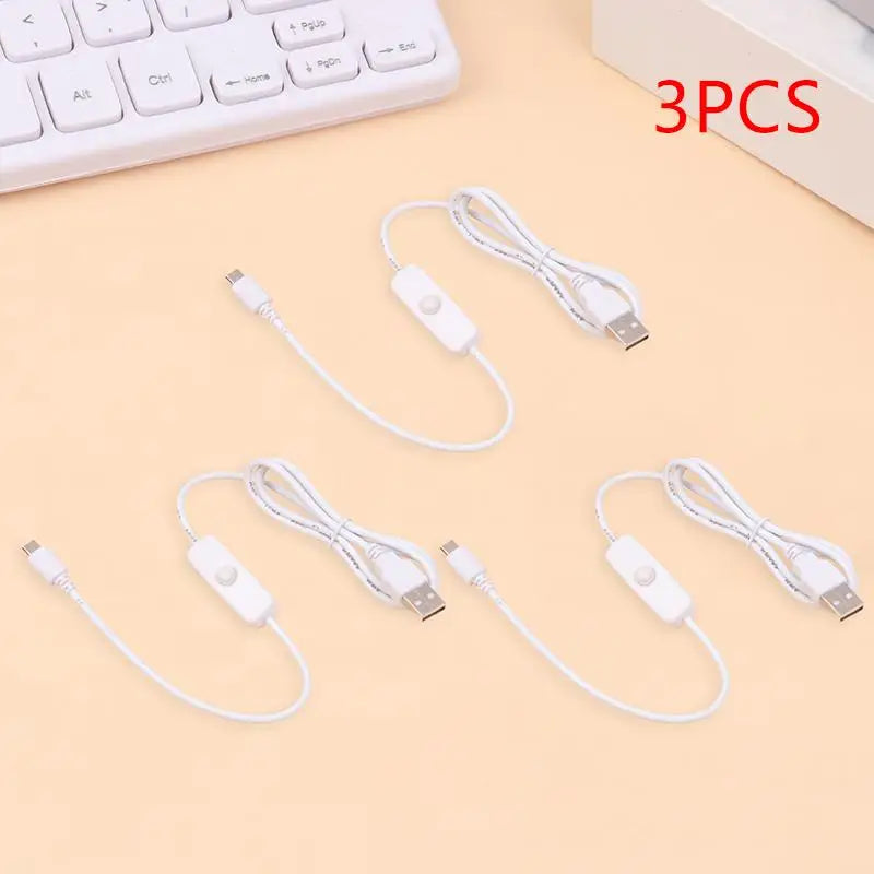 USB Type-C Extension Cable With On Off Switch USB To Type C Extension Cable For USB Lamp USB Fan LED Strip Lamp Bulb Light Oasis Select 3PCS White