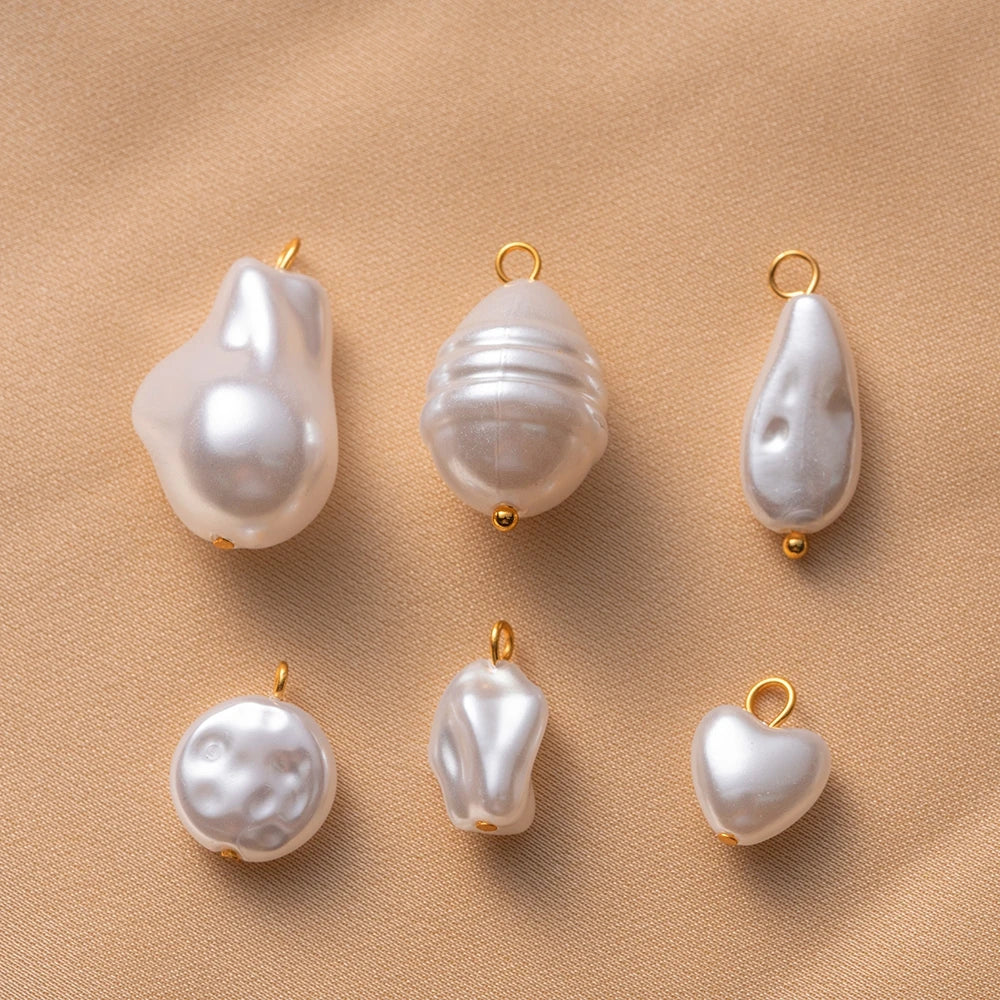 10Pcs Stainless Steel Pearl Pendant Charms Dangles Irregular Pear Pendant with Hoop for DIY Necklaces Earrings Jewelry Making Oasis Select