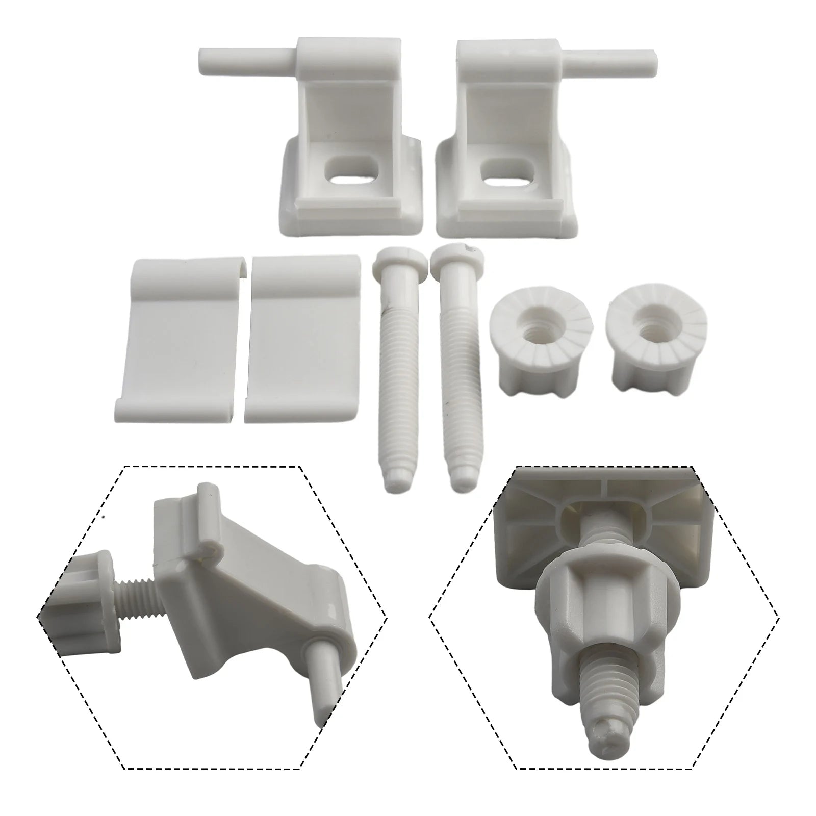 1 Pair Toilet Seat Hinge Bolts Screw Fixing Fitting Kit White Plastic Toilet Lid Hinge Replacement Parts Bathroom Accessories Oasis Select