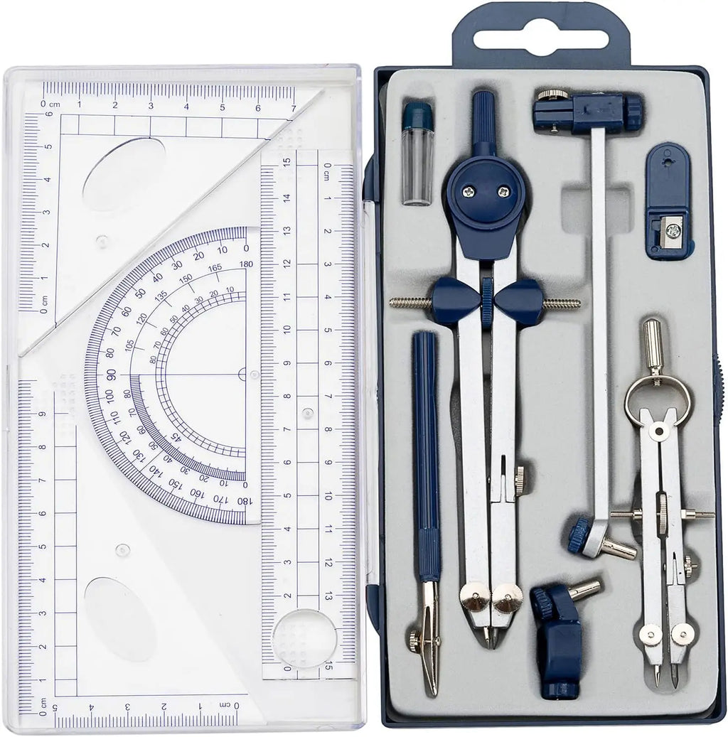 Geometry Drawing Tool Set Compass Ruler Protractor Set Math Drafting Stationery Metal Geometry Kit for Engineers Students Oasis Select 11pcs