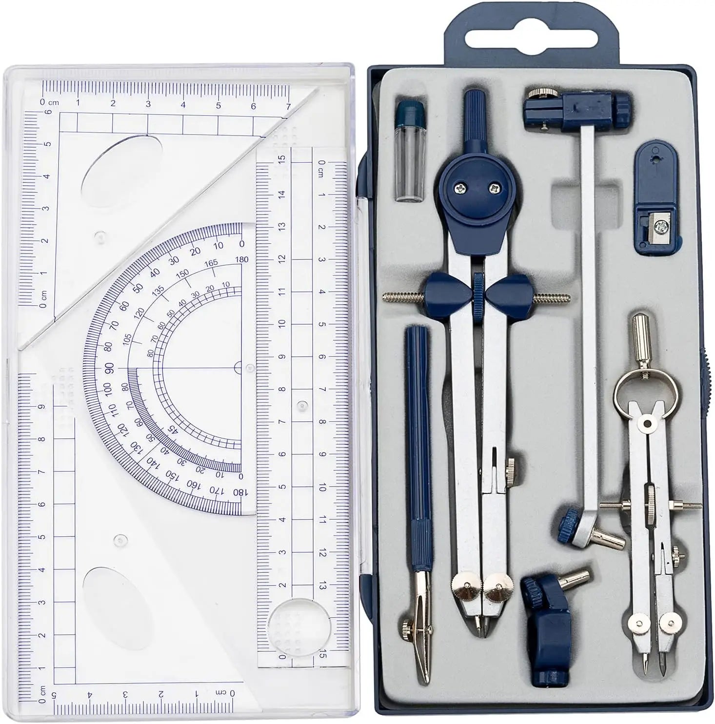 Geometry Drawing Tool Set Compass Ruler Protractor Set Math Drafting Stationery Metal Geometry Kit for Engineers Students Oasis Select 11pcs