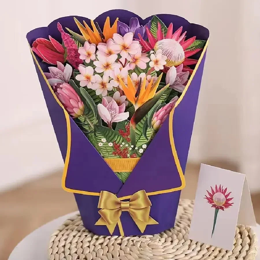 1/3/5/10PCS Paper Flower Bouquet Card 3D Pops-up Bouquet Forever Paper Hand Bouquet Valentine's Day Gift Mother's Day Cards Oasis Select Bird of Paradise 3PCS