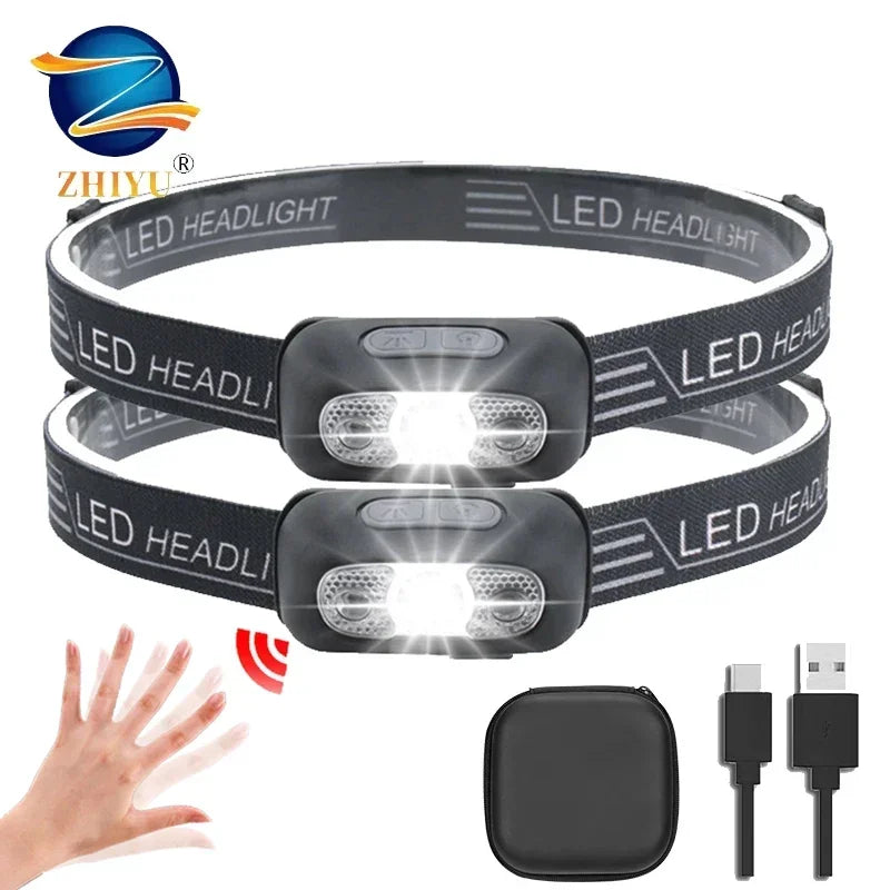 Mini LED Headlamp USB Rechargeable – Wave Sensor & 4 Modes